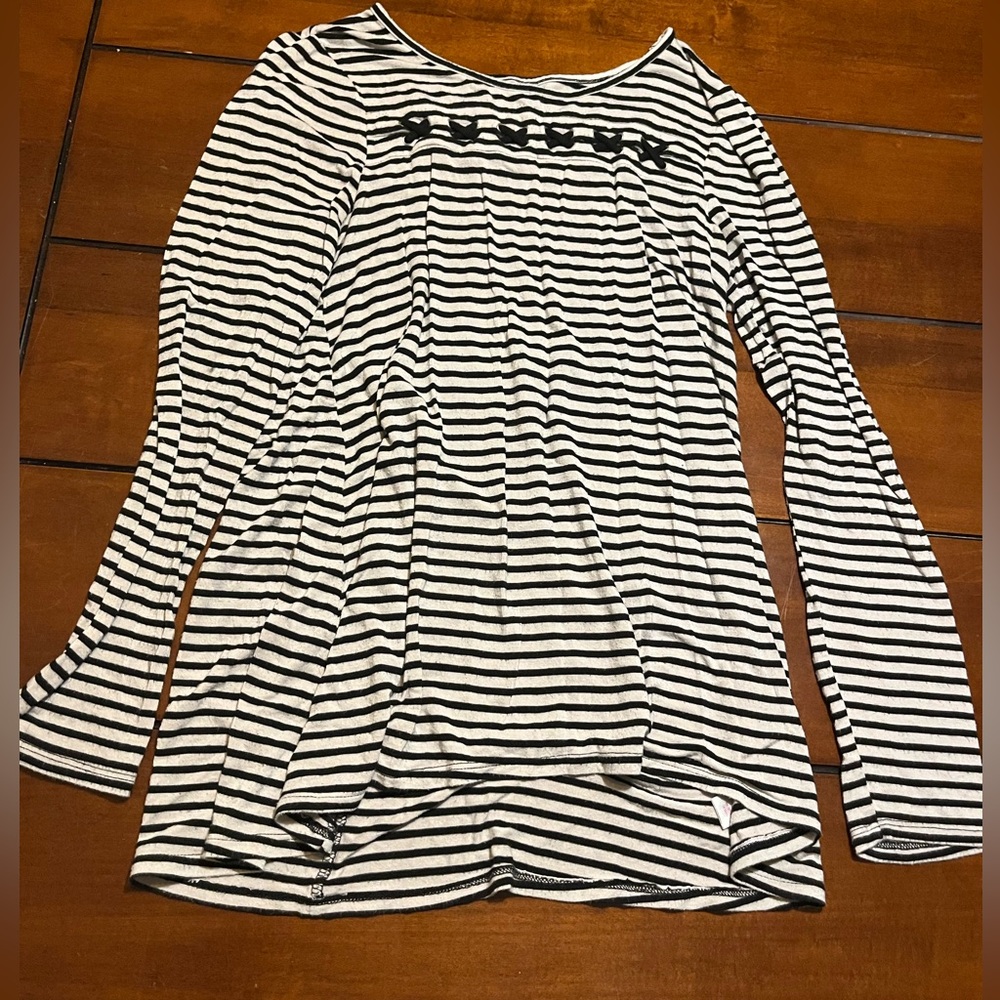 Justice Black and White Striped Long Sleeve Top